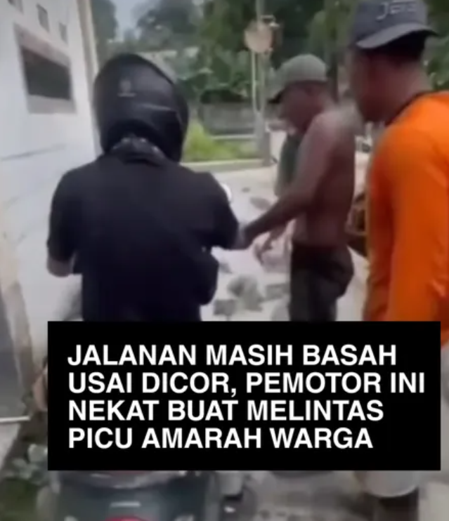 Jalan Masih Basah Usai Dicor, Aksi Pemotor Picu Amarah Warga
